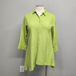 For Cynthia Asymmetrical Tunic Large Green Long Line Oversize Linen Blend Unique